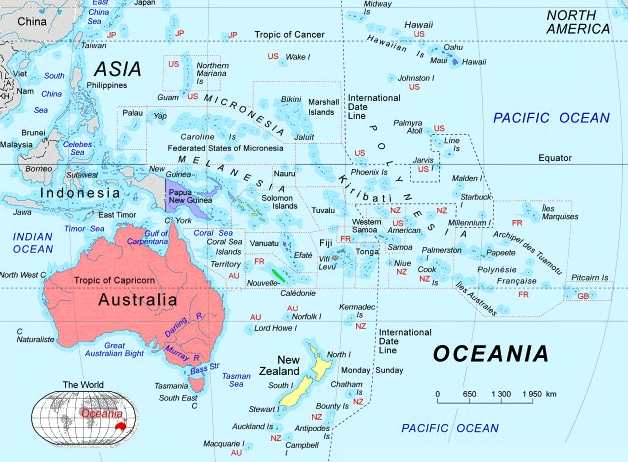 Oceania Physical Map