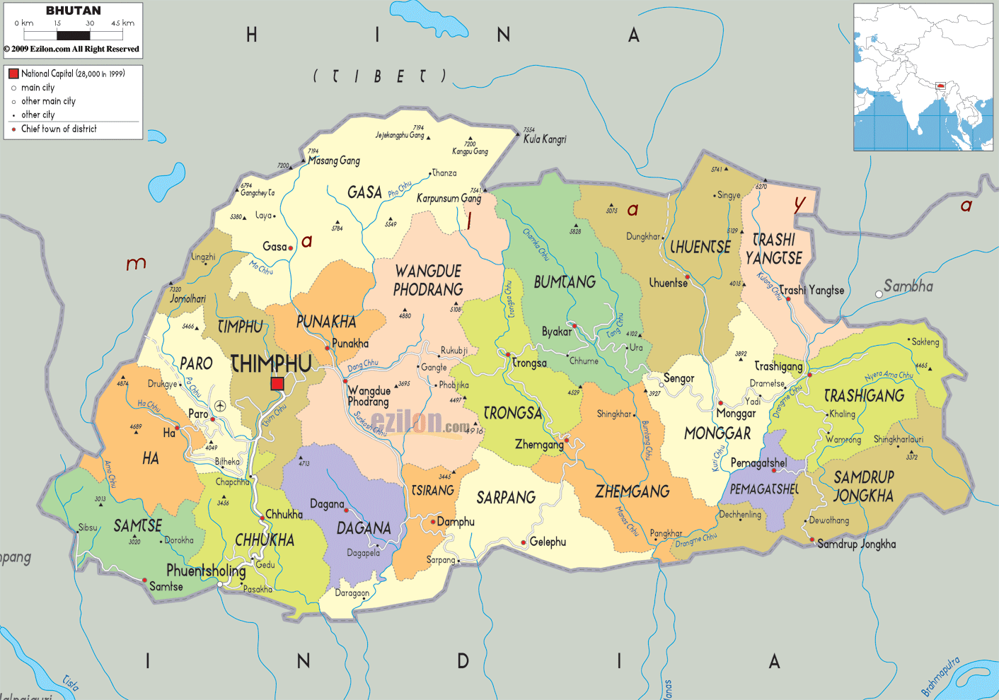 Route Map Of Bhutan Bhutan Map