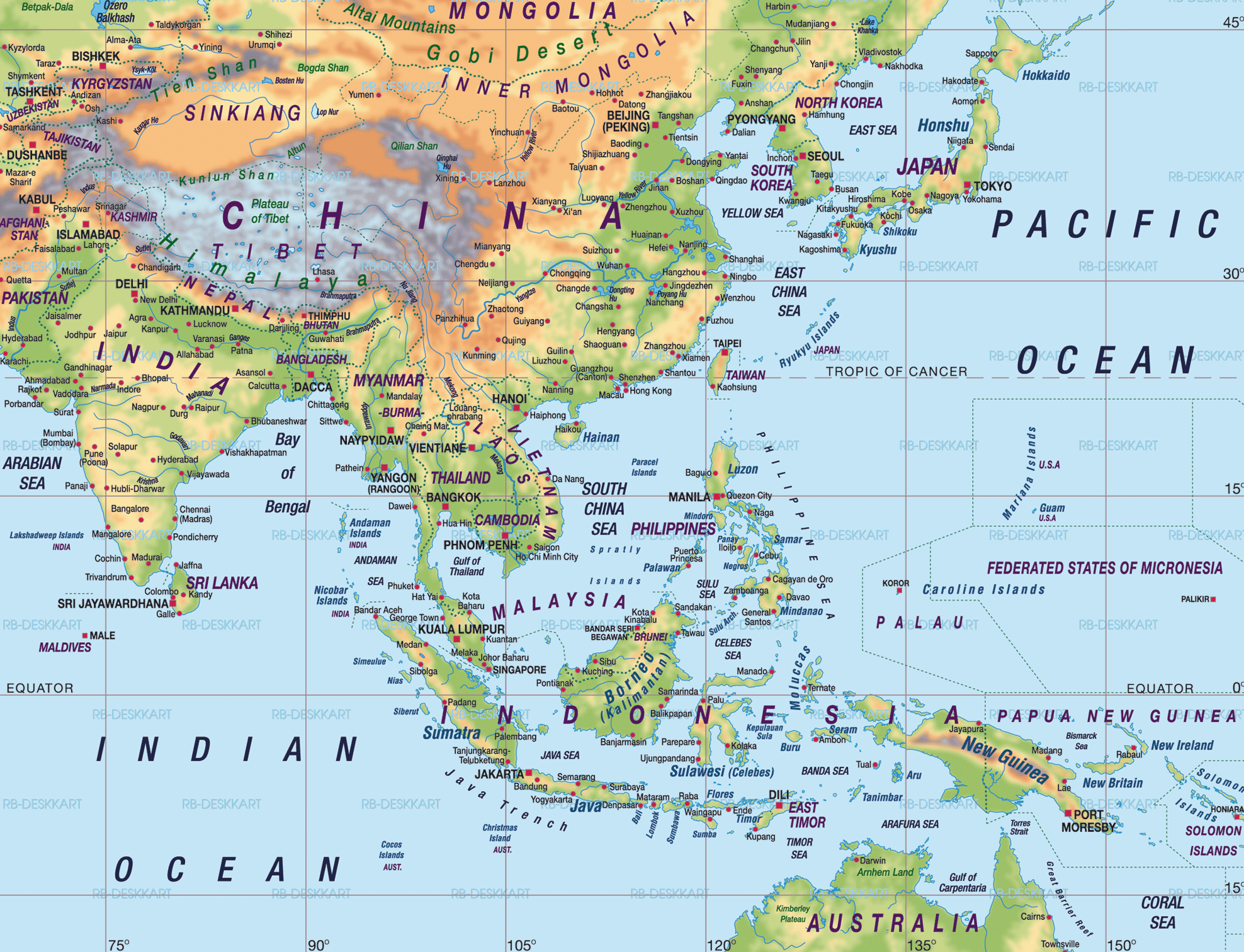 east asia physical map