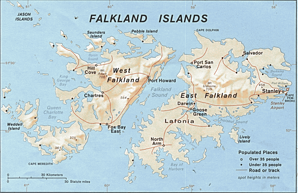 Falkland Islands Major Cities Map