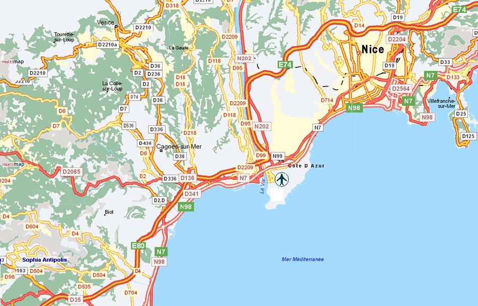 Landkaart Omgeving Nice - Vogels