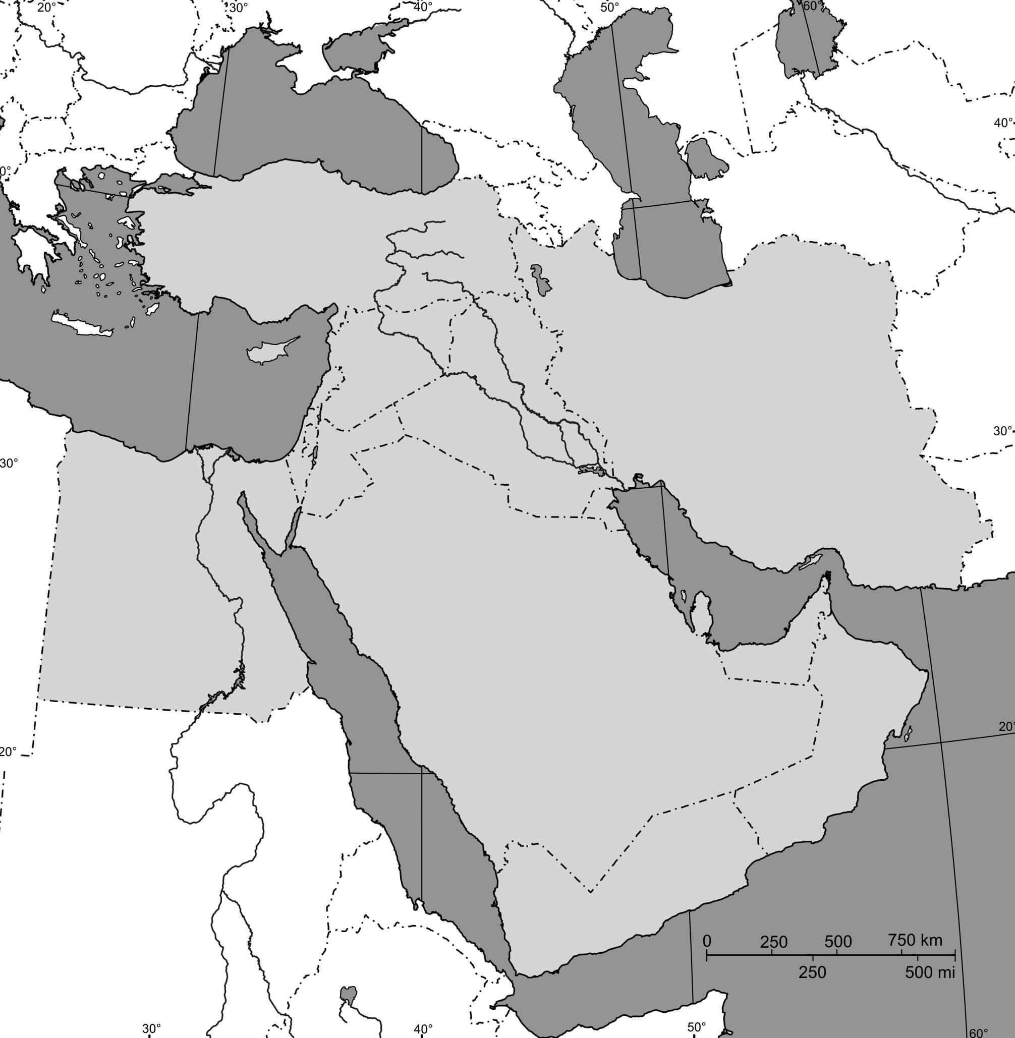 blank political map of middle east Middle East Outline Map blank political map of middle east