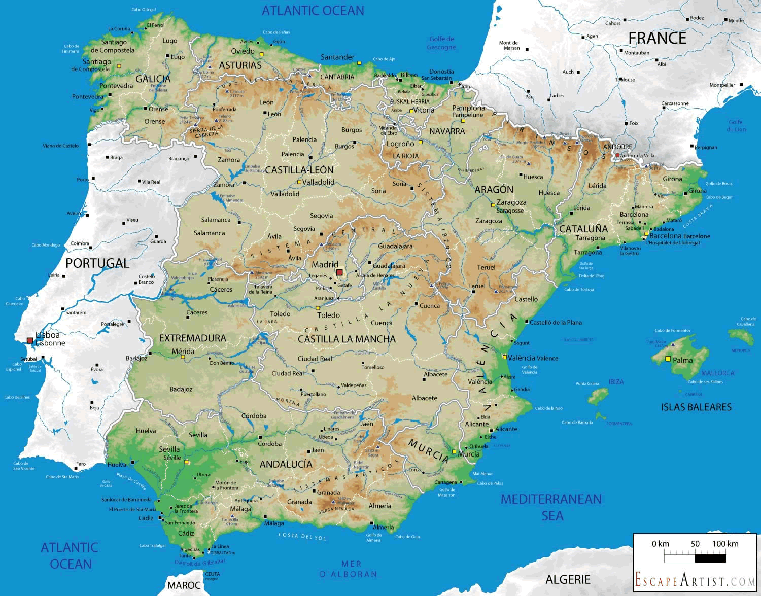 Испания на карте Пиренейского полуострова