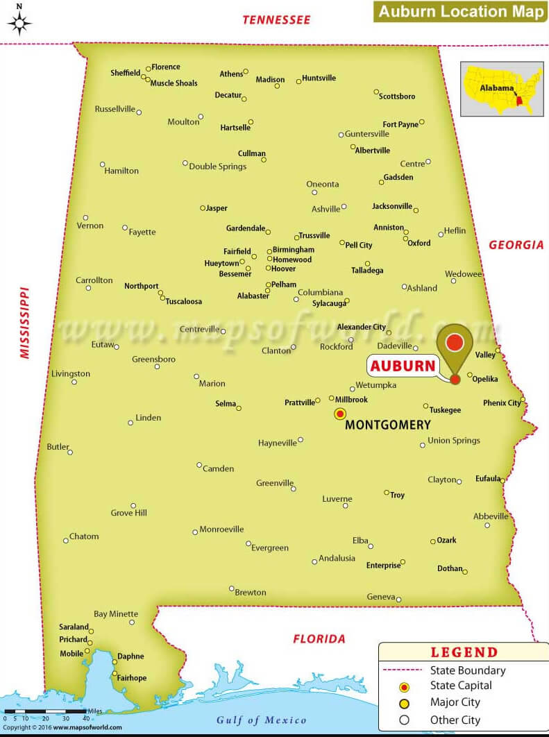 Auburn On A Map Auburn Alabama Map