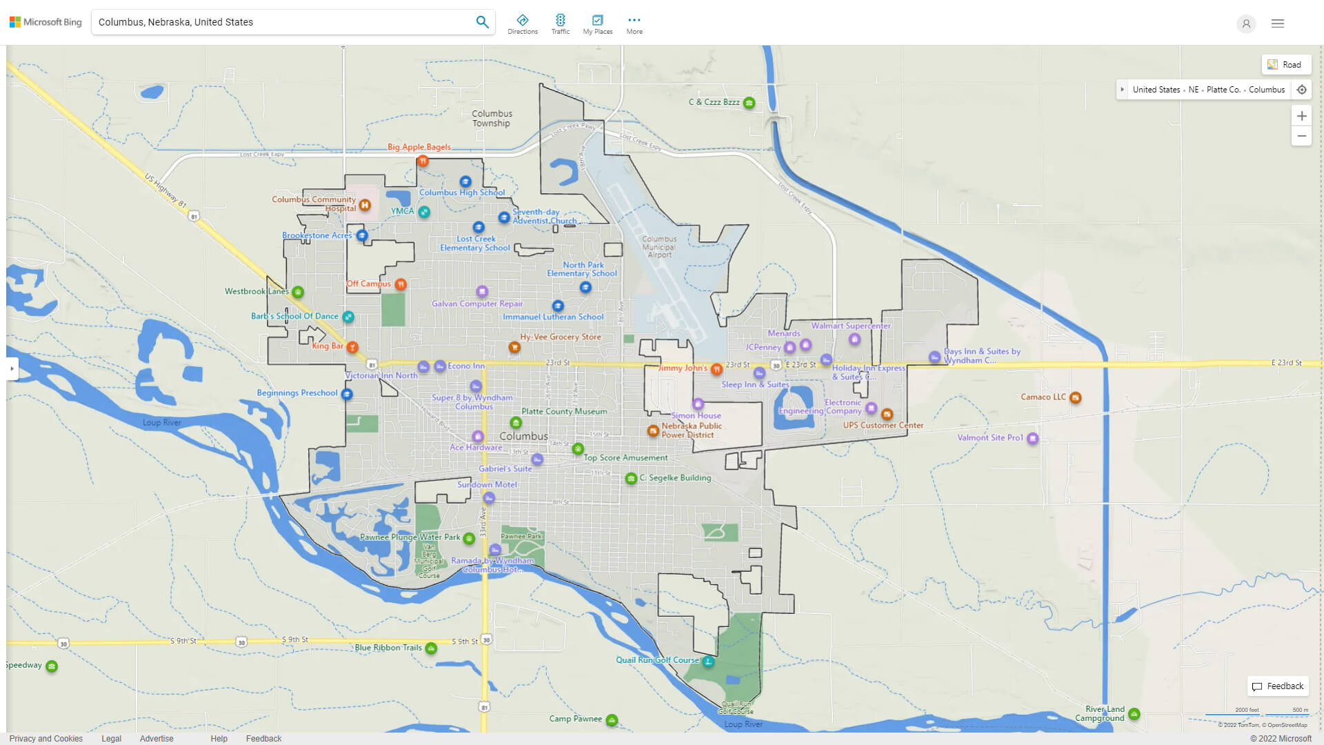 Columbus, Nebraska Map