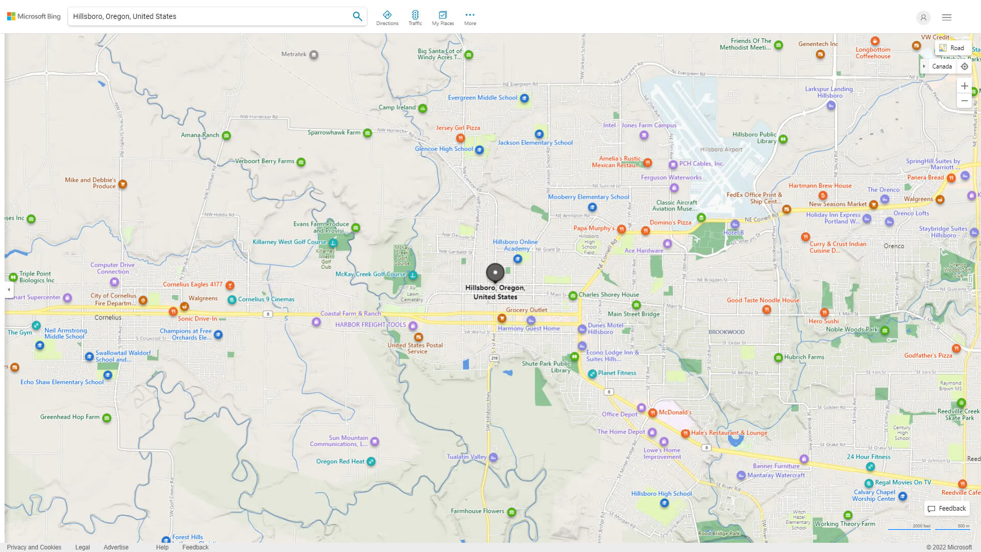 Hillsboro, Oregon Map