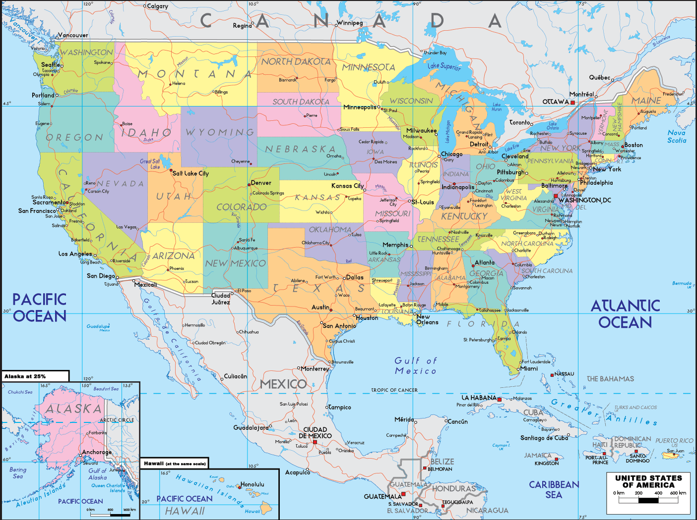 map of united states and mexico with cities Usa Canada Mexico Map map of united states and mexico with cities