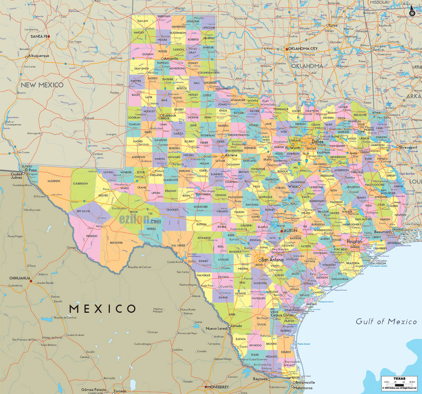 texas map with counties and cities