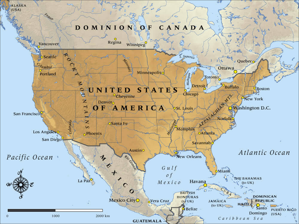 North America Map With Usa Canada And Mexico Vector Image