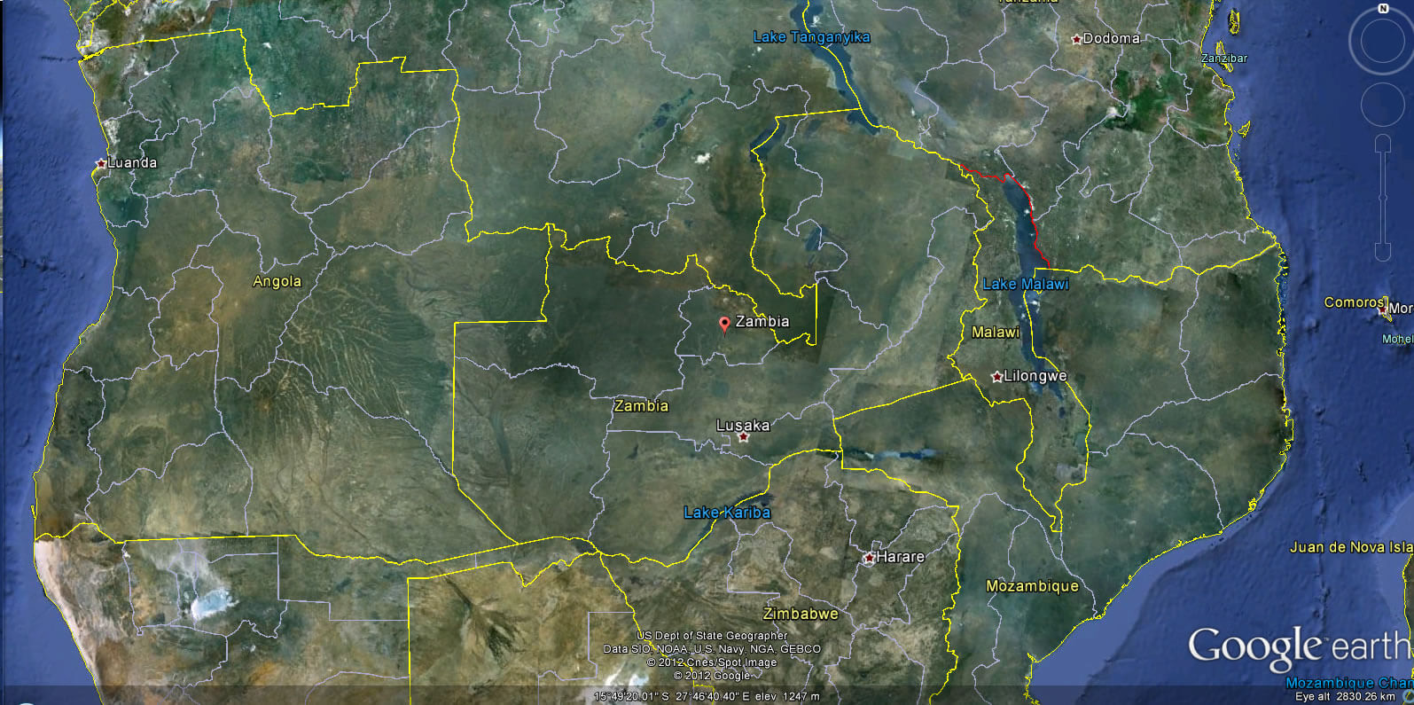 Satellite Map Of Zambia Zambia Map